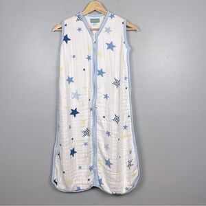 Molis & Co bamboo cotton blend muslin white & blue star print sleep sack, XL.